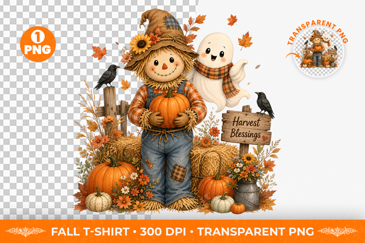 Scarecrow Ghost Pumpkin Fall Sublimation Clipart PNG