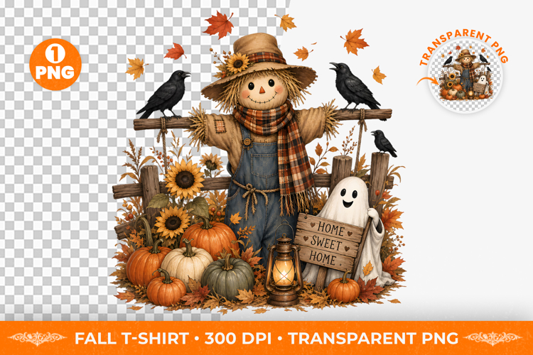 Scarecrow Pumpkin Fall Autumn Sablimation Clipart PNG