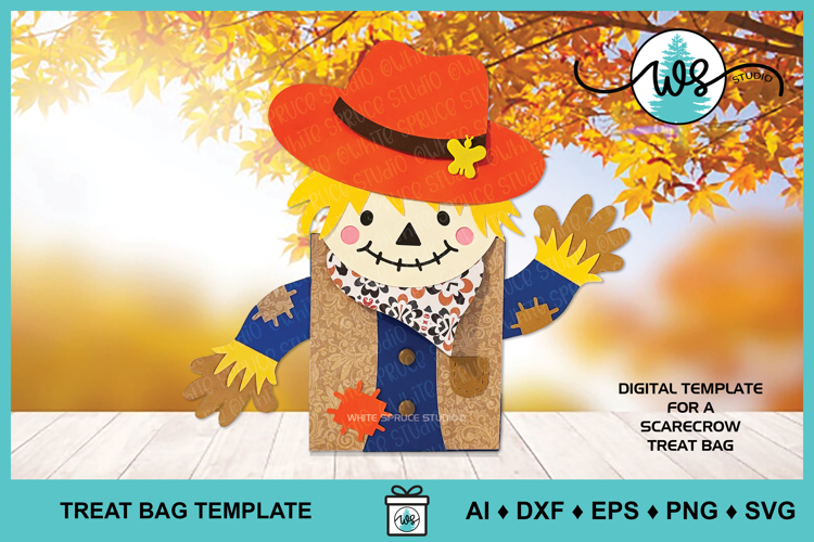 Scarecrow Autumn Halloween Thanksgiving Treat Holder Bag
