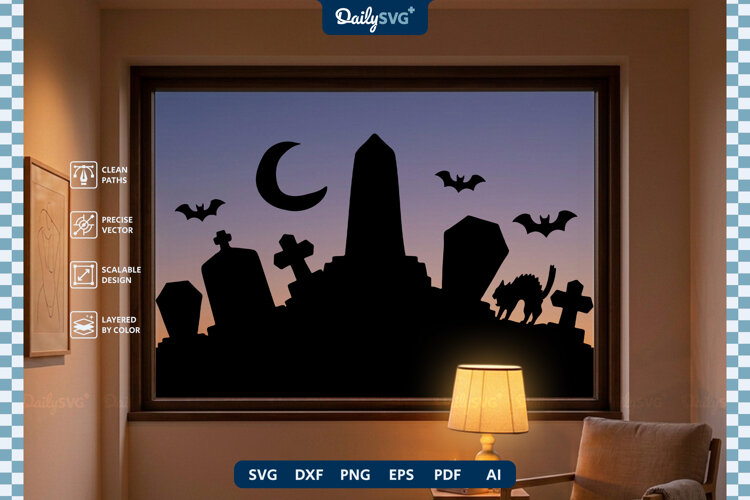 Halloween Graveyard Decal SVG Spooky Cut File example image 1