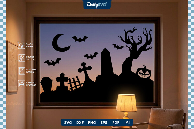 Halloween Graveyard Decal SVG Spooky Cut File example image 1