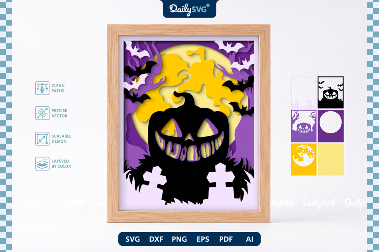 Halloween Moon Shadow Box SVG Spooky Night Layered example image 1