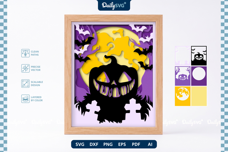 Halloween Moon Shadow Box SVG Spooky Night Layered