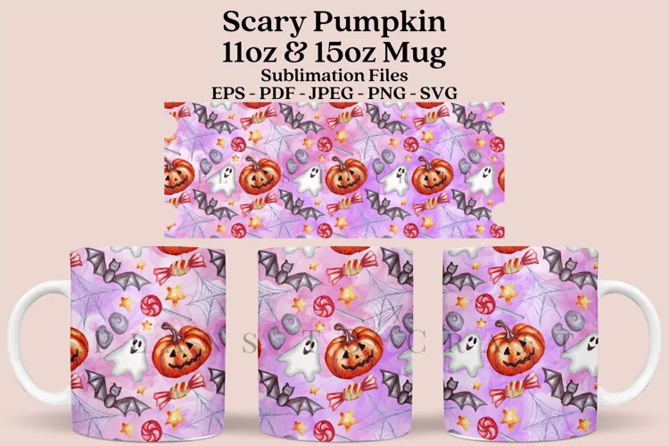 Scary Pumpkin Halloween 11&15oz Mug Sublimation Wrap SVG