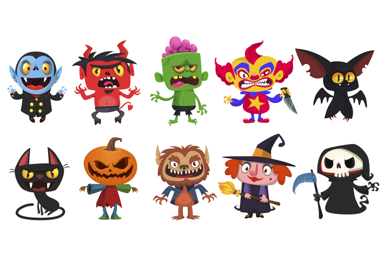 Cartoon set of Halloween monsters characters design