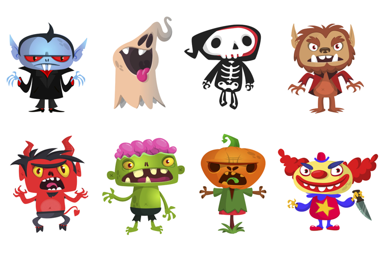 Cartoon set of Halloween monsters characters design