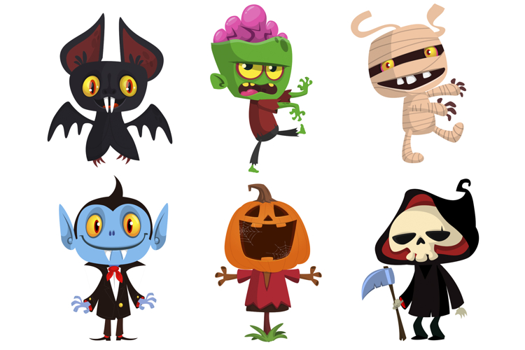 Cartoon set of Halloween monsters characters design