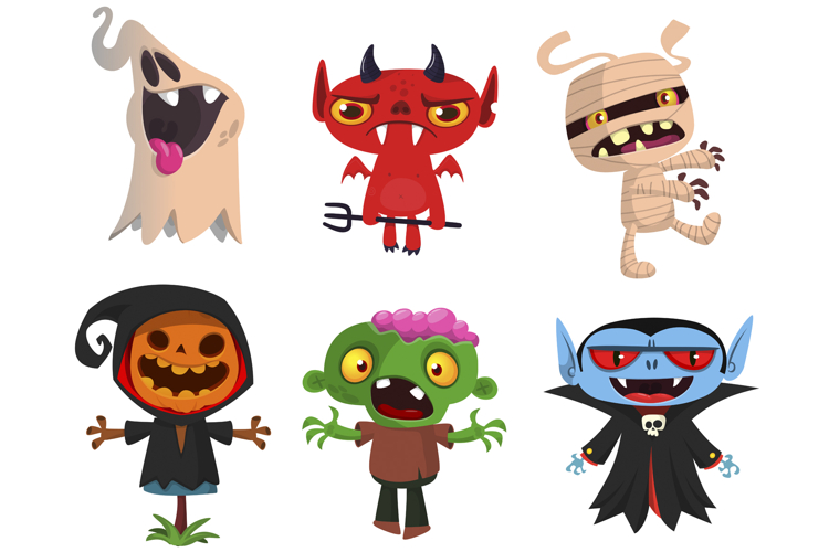 Cartoon set of Halloween monsters characters design