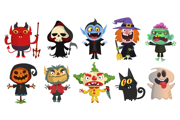 Cartoon set of Halloween monsters characters design