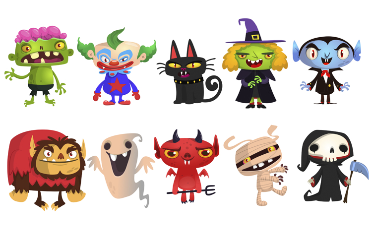 Cartoon set of Halloween monsters characters design