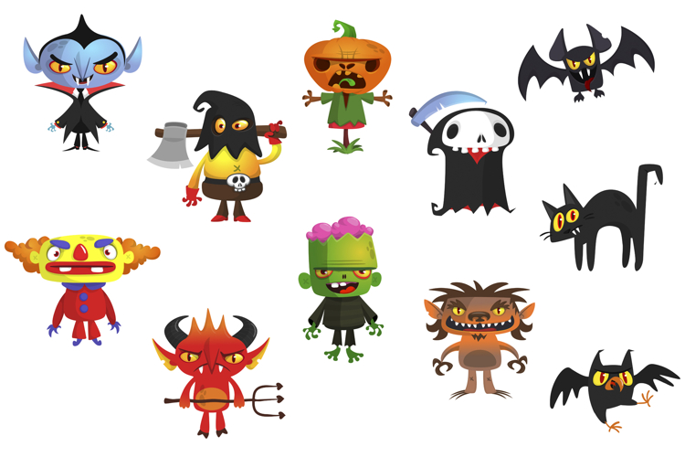 Cartoon set of Halloween monsters characters design