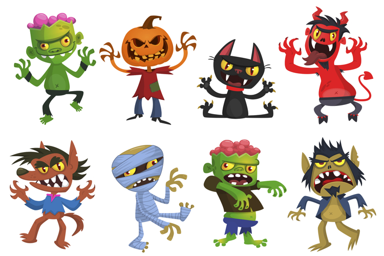 Cartoon set of Halloween monsters characters design