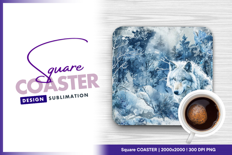 White wolf in winter forest square coaster
