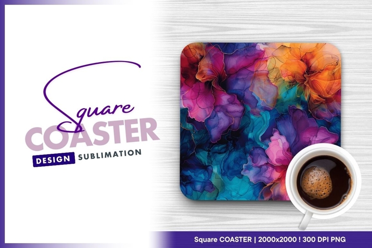Abstract floral design square coaster png