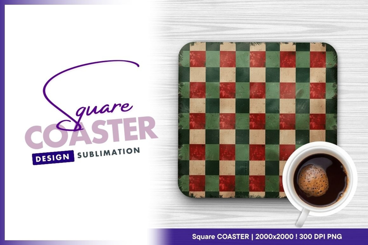 Christmas checkered pattern square coaster design