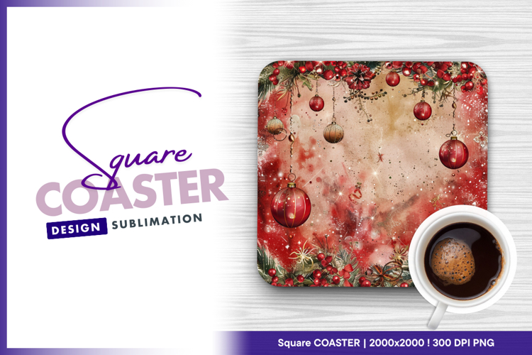 Christmas ornaments and berries festive Square Coaster example image 1