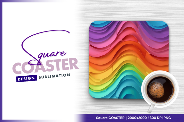 Rainbow wave abstract colorful layers pattern Square Coaster