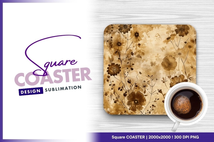 Floral sepia toned background design square coaster png