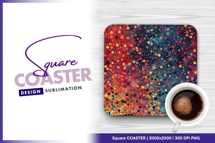 Vibrant circular pattern digital square coaster png