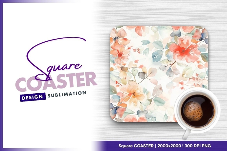 Floral square coaster design png sublimation