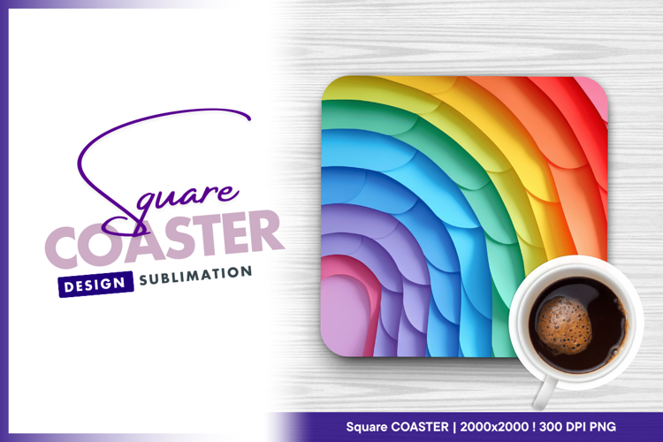 Rainbow layers abstract background square coaster png