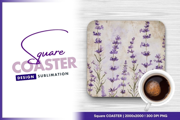 Lavender flowers vintage watercolor square coaster