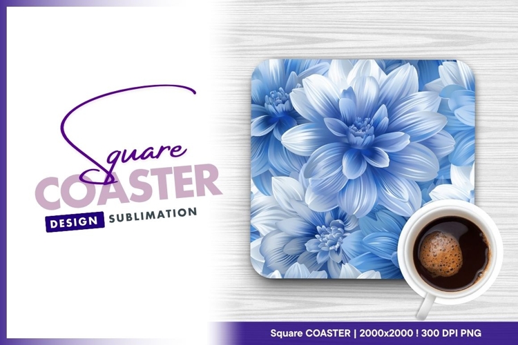 Blue and white floral seamless pattern Square coaster design