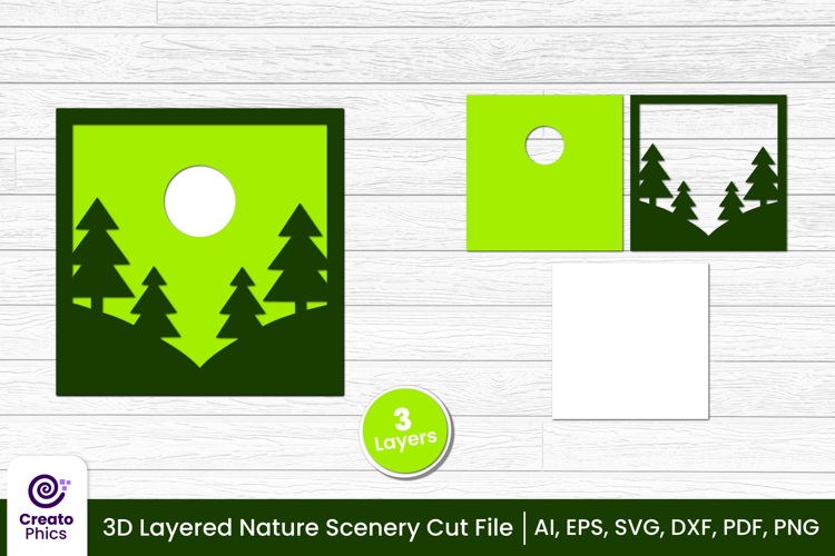3D layered scenery cut file | nature shadow box SVG