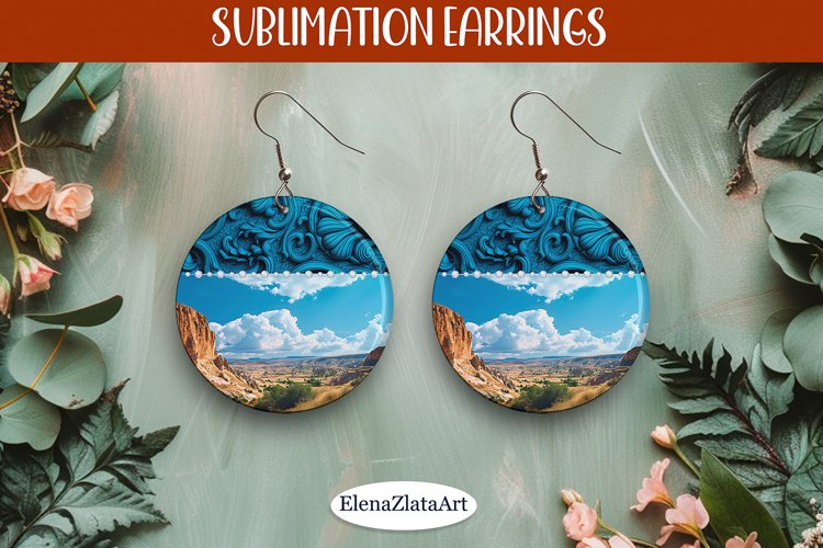 Earrings with summer landscape, sublimation, round earrings