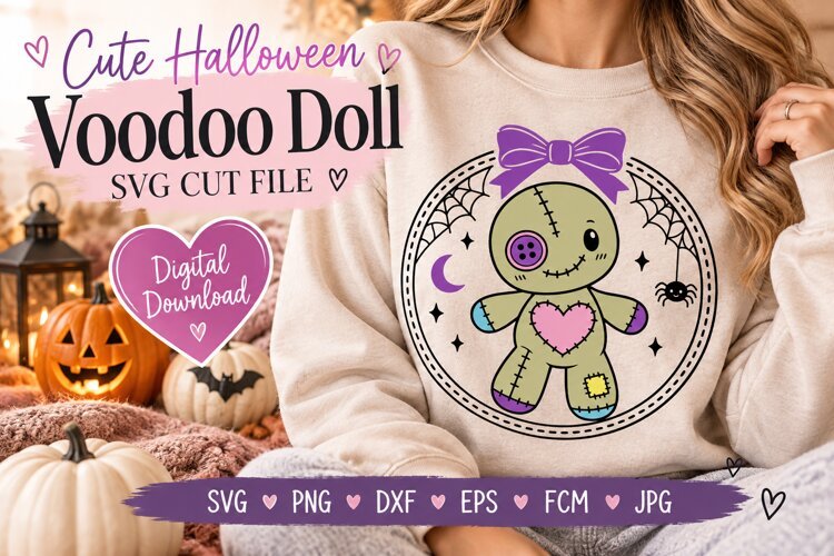 Cute Halloween Voodoo Doll SVG | Spooky Cute Patchwork Doll example image 1