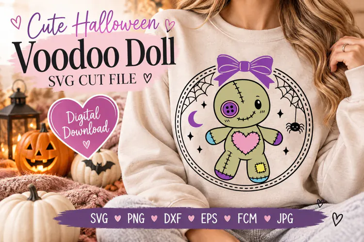 Cute Halloween Voodoo Doll SVG | Spooky Cute Patchwork Doll