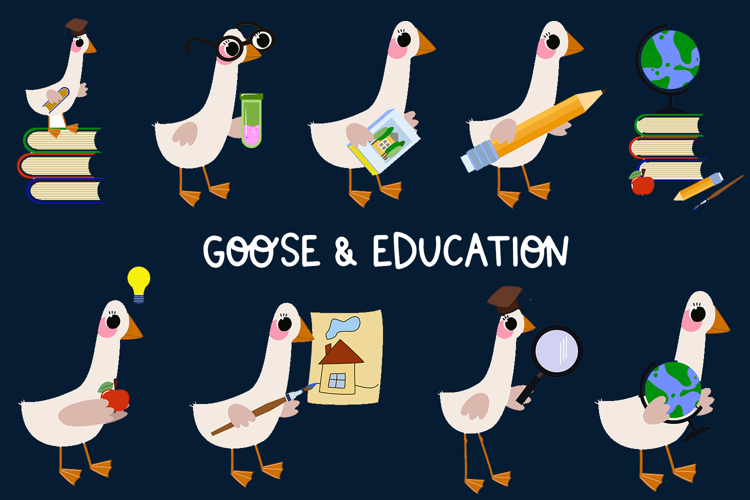 9 Cute Goose   Education Cartoon Clipart Set