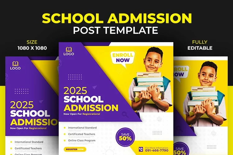 School Admission Social Media Post Banner Design Template