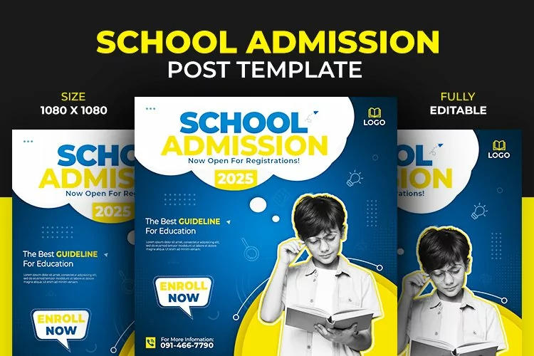 School Admission Social Media Post Banner Ad Design Template