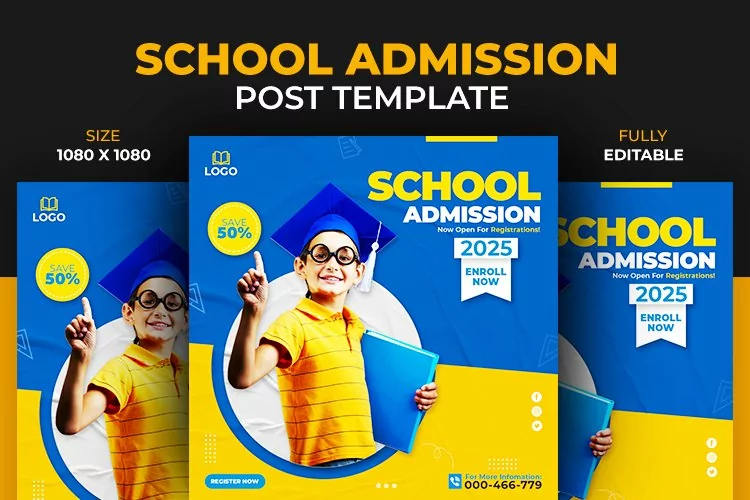 School Admission Social Media Post Banner Design Template