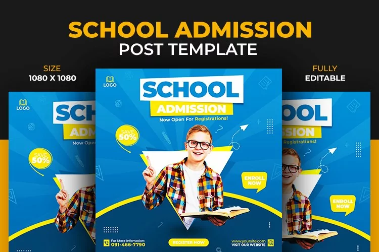 School Admission Social Media Post Banner Design Template