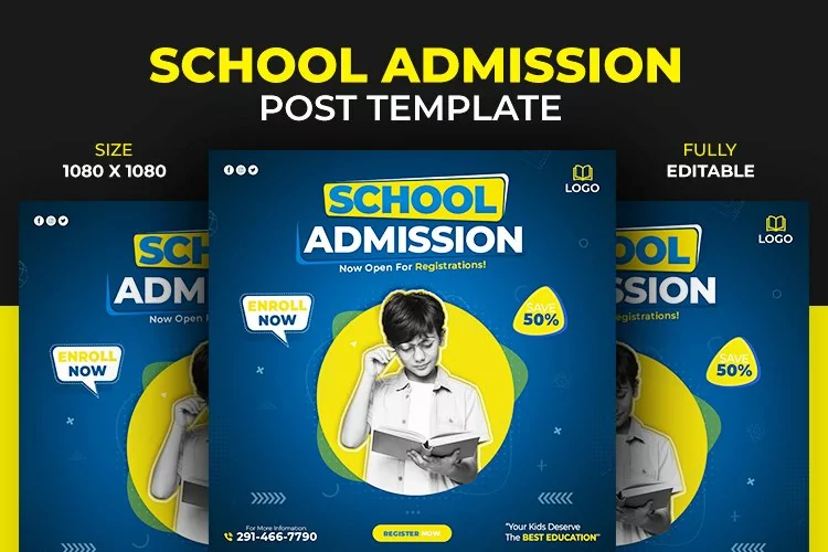 School Admission Instagram and Facebook Post Design Template