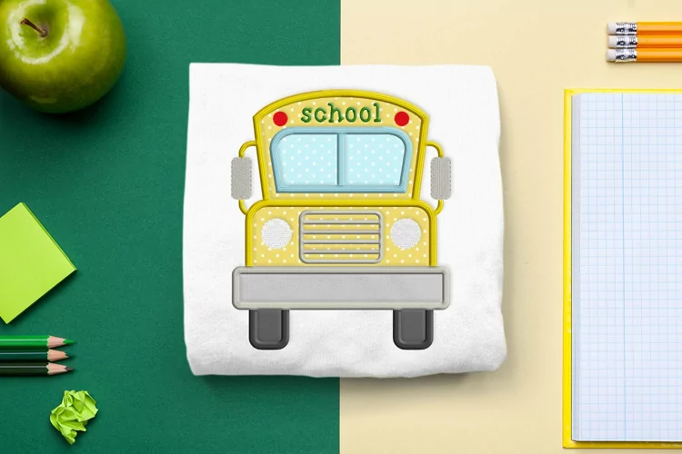 School Bus Front Applique Embroidery Design