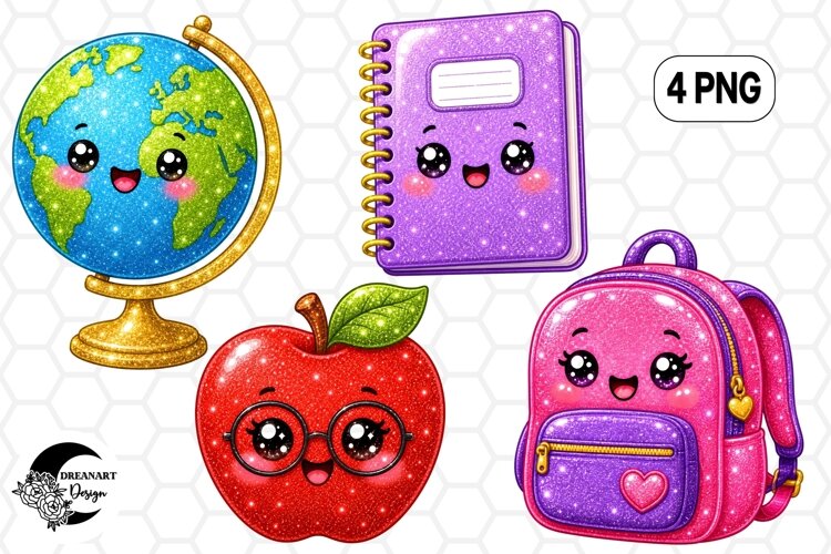 Glitter School Clipart Set