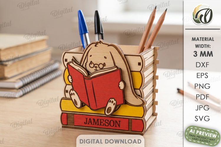 3D School Desk Organizer Laser Cut. Pencil Holder SVG