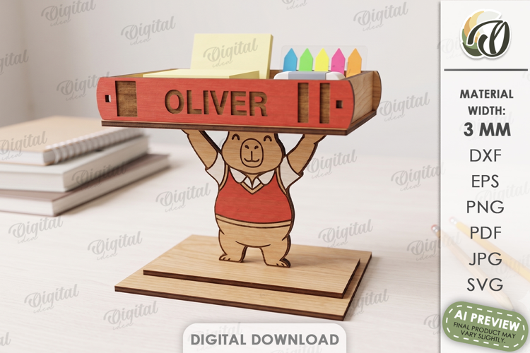 3D School Desk Organizer Laser Cut. Stationery Holder SVG