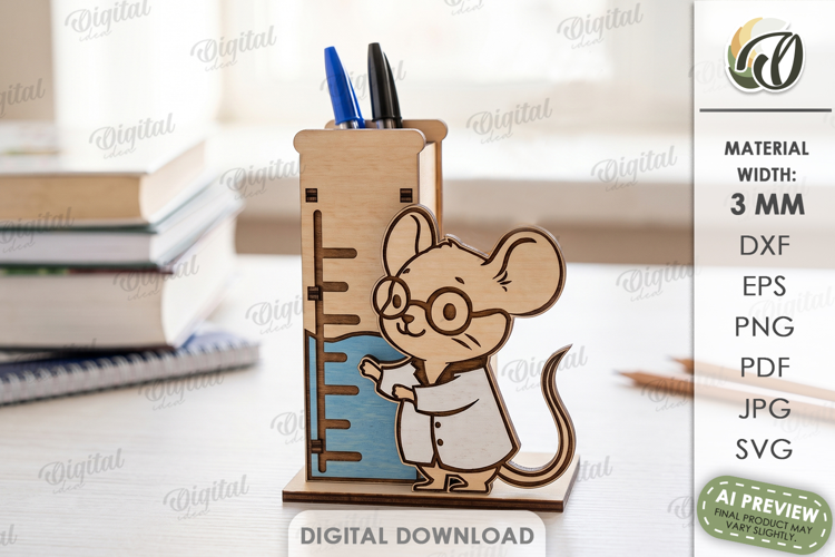 3D School Desk Organizer Laser Cut. Pencil Holder SVG