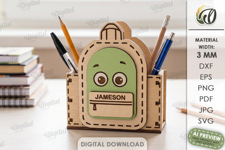 3D School Desk Organizer Laser Cut. Pencil Holder SVG example image 1