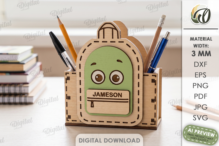 3D School Desk Organizer Laser Cut. Pencil Holder SVG