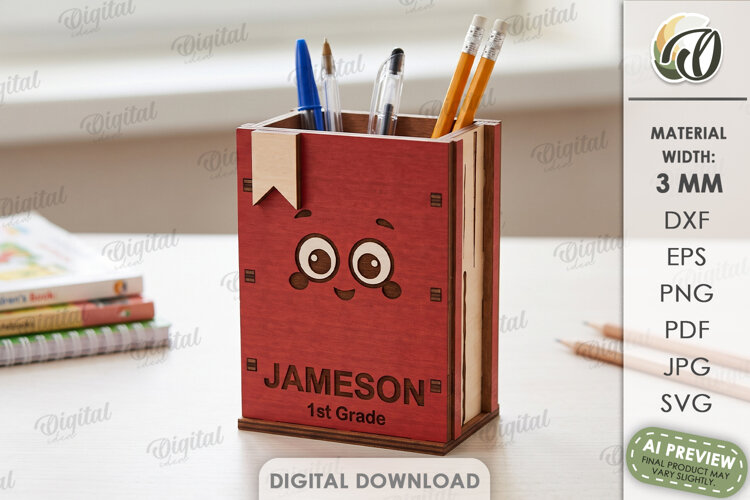 3D School Desk Organizer Laser Cut. Pencil Holder SVG example image 1