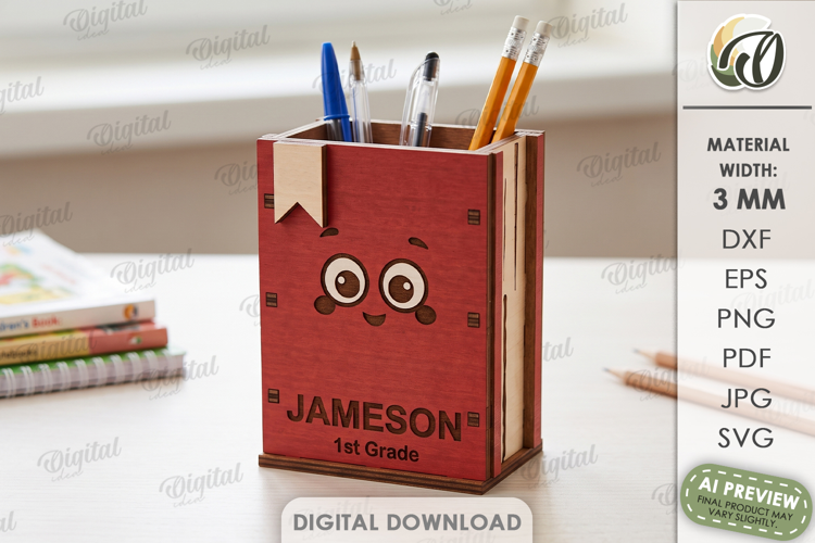 3D School Desk Organizer Laser Cut. Pencil Holder SVG