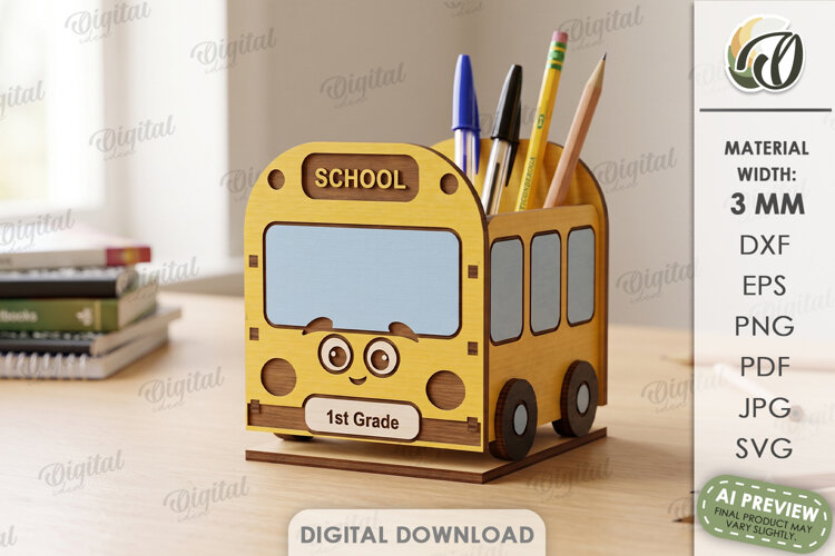 3D School Desk Organizer Laser Cut. Pencil Holder SVG example image 1