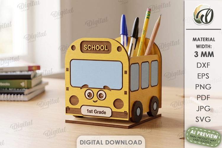 3D School Desk Organizer Laser Cut. Pencil Holder SVG