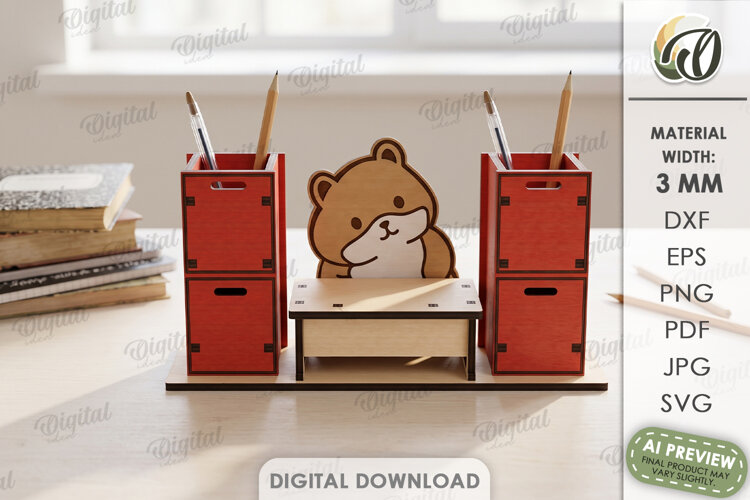 3D School Desk Organizer Laser Cut. Pencil Holder SVG example image 1