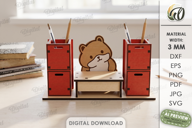 3D School Desk Organizer Laser Cut. Pencil Holder SVG